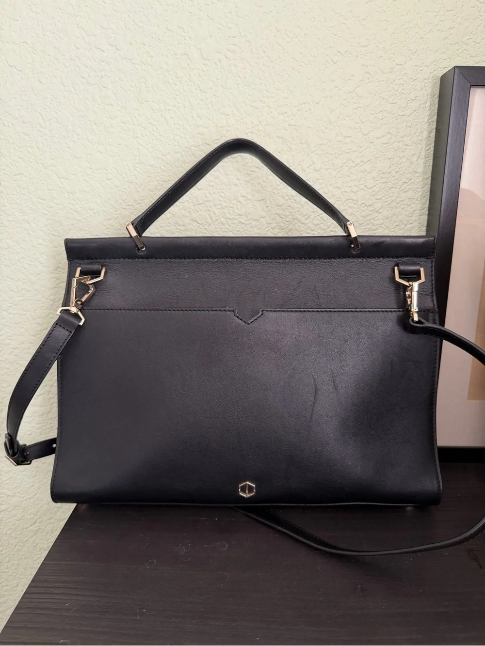 Welden Black Geometric Leather Satchel Crossbody Strap- Women Bags